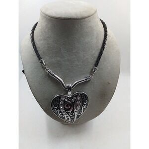Costume Leather and Metal Necklace (Silver colored Metal) Not Real Silver